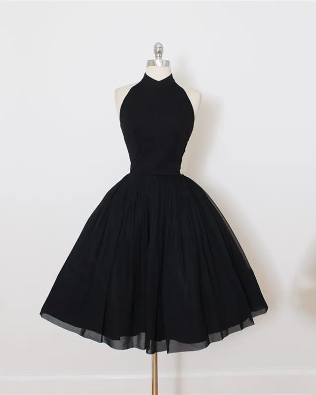 A  Line Sleeves Tulle Halter Homecoming Dresses Knee Length Cocktail Dresses