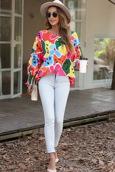 Abstract Lantern Sleeve Blouse