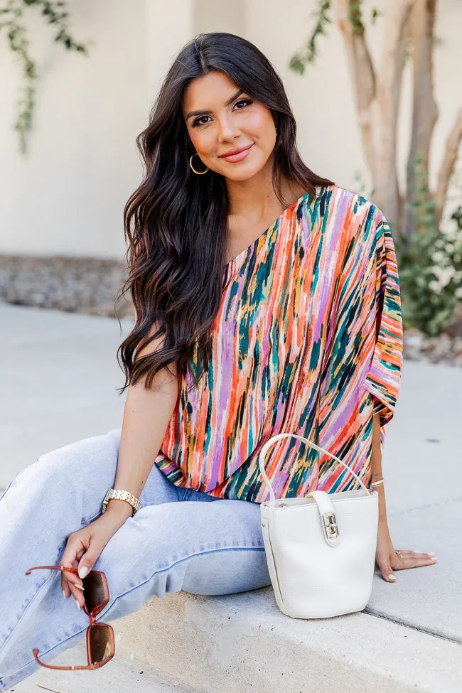 All Dressed Up Multi Printed Satin One Shoulder Blouse FINAL SALE