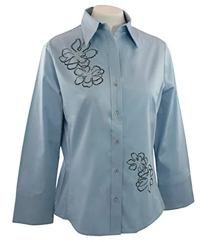 Christine Alexander Sketched Floral, Swarovski Crystal Fitted Pale Blue Blouse