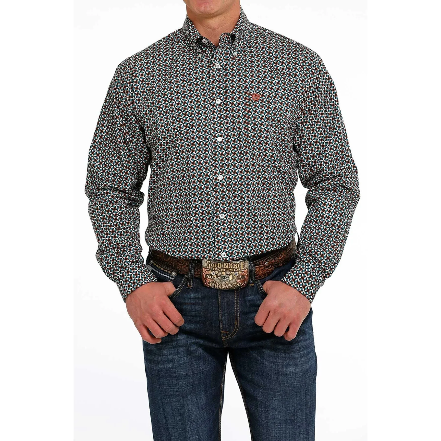 Cinch Men's Long Sleeve Button Down - Geometric Print