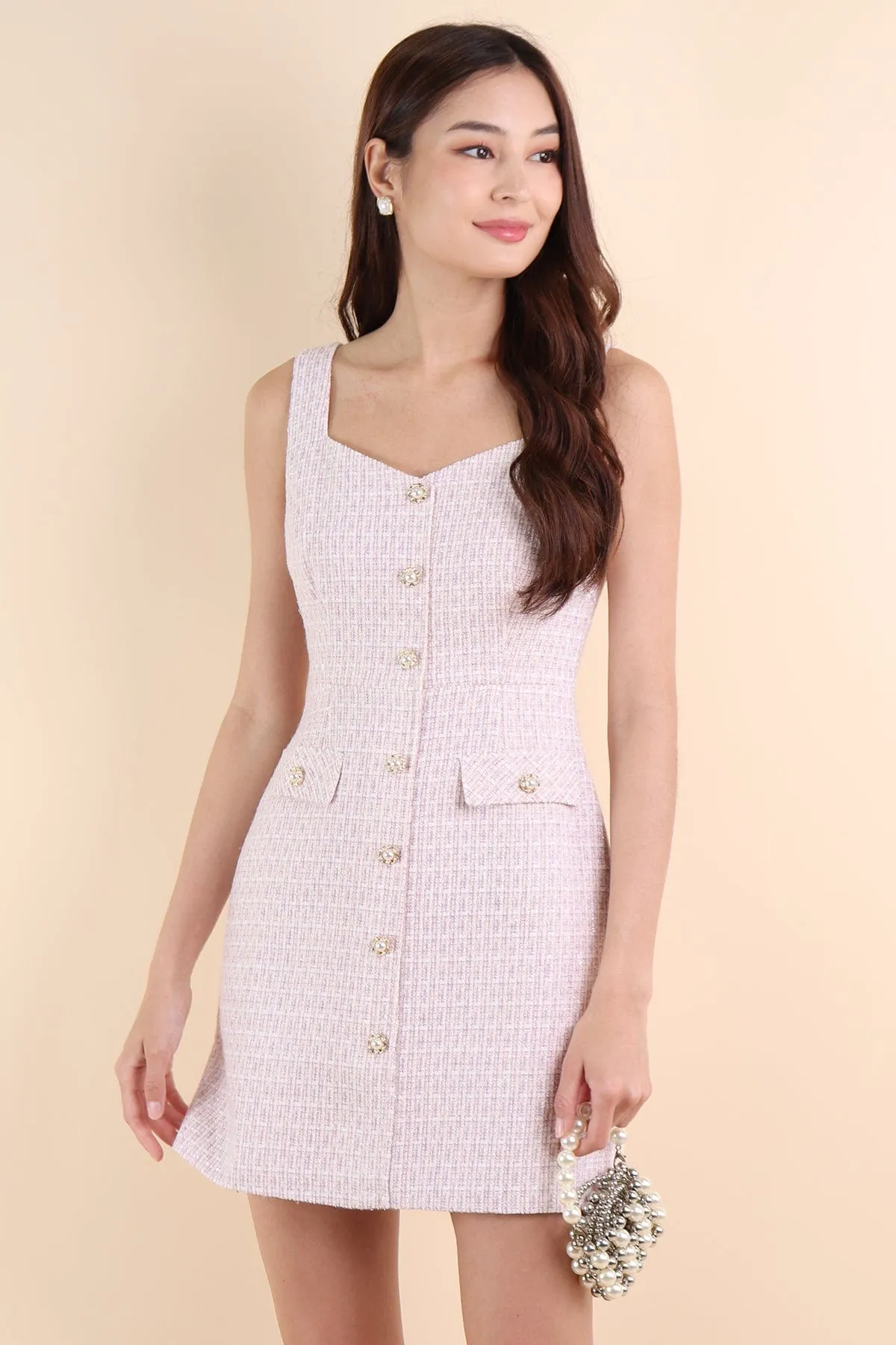 COURTNEY TWEED DRESS IN LILAC