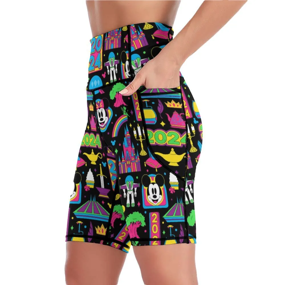 Disney 2024 Dark Women's Knee Length Athletic Yoga Shorts With Pockets