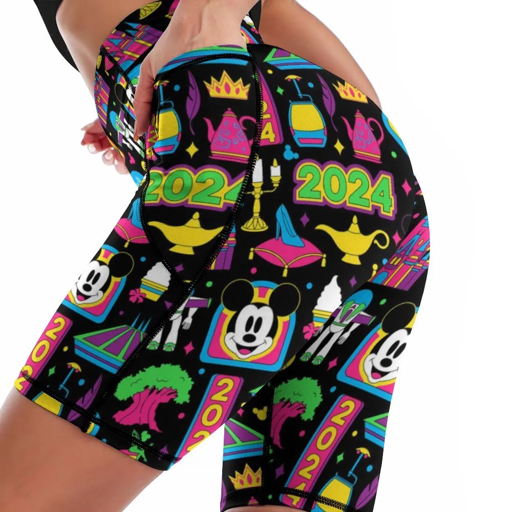 Disney 2024 Dark Women's Knee Length Athletic Yoga Shorts With Pockets