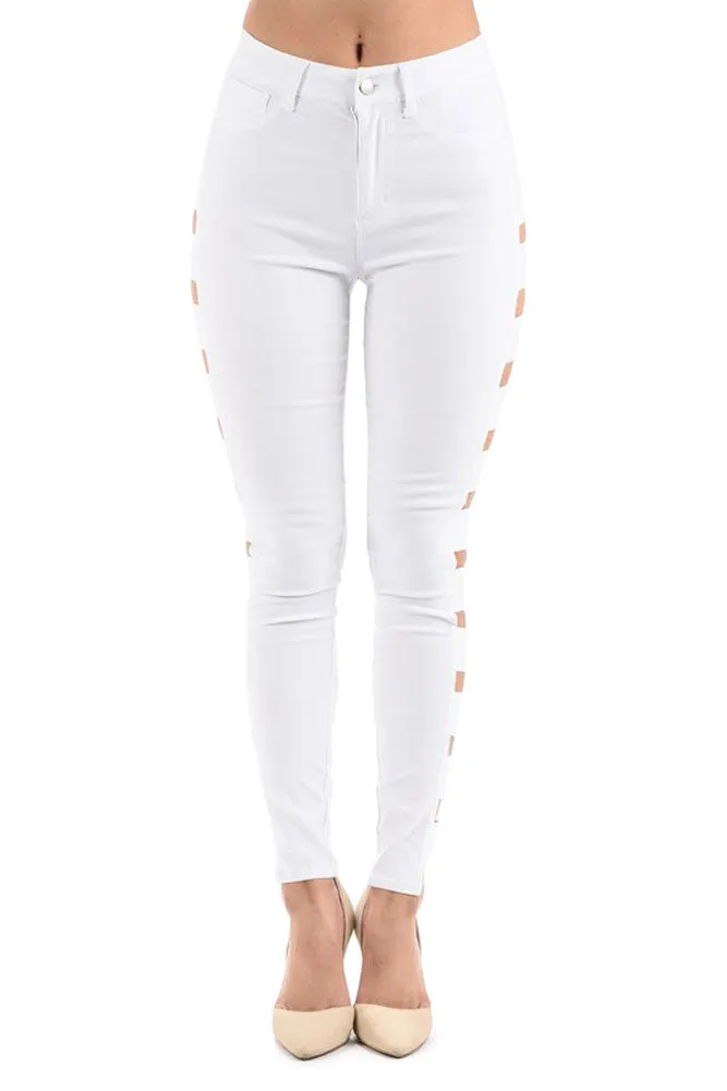 High Waisted Super Stretch Side Cut Out Skinny Pants