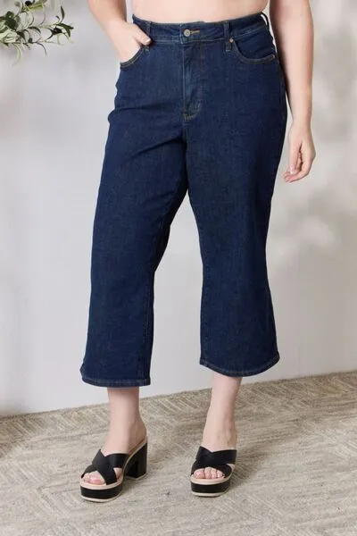 Judy Blue, High Waist Tummy Control Tailored Crop Wide Leg