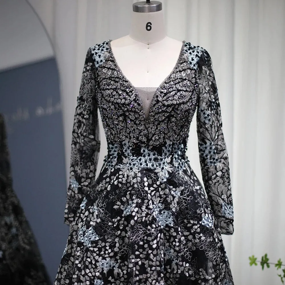 Luxury Embroidered Sequined Long Sleeves Lace Dress