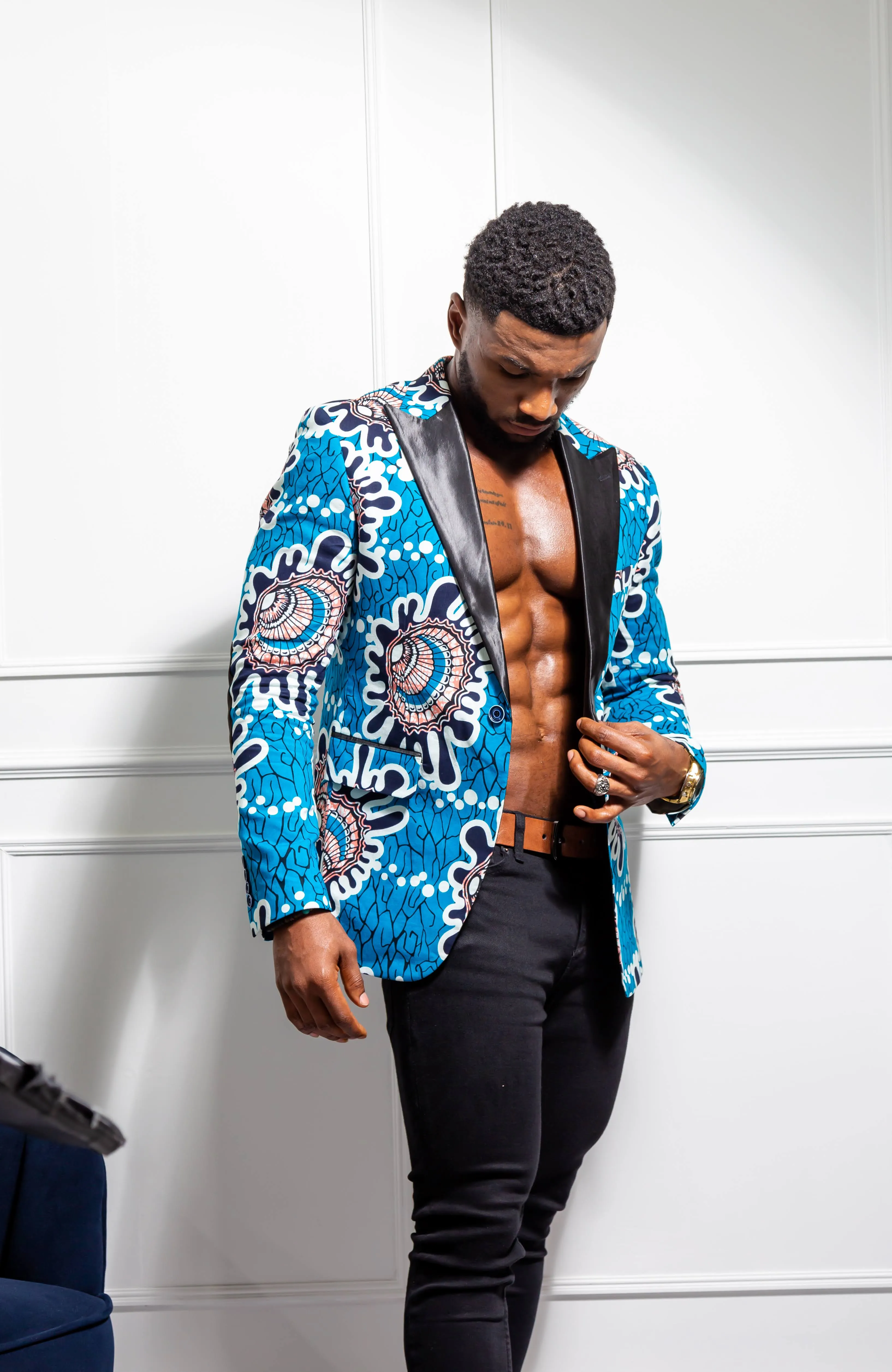 Men African Fashion - Tailored Fit Shawl Collar African Print Blazer for Men - GERALD