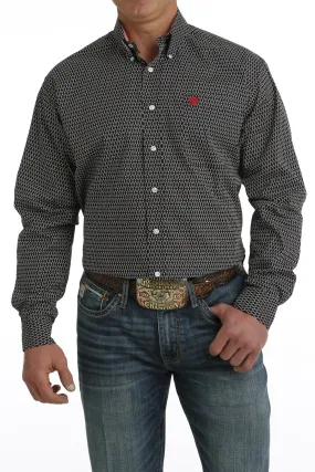 Men's Cinch Black w/ White Diamond Print Long Sleeve Button Down Shirt