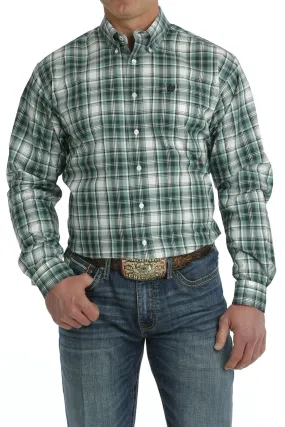 Men's Cinch Green/White Long Sleeve Plaid Button Down Shirt