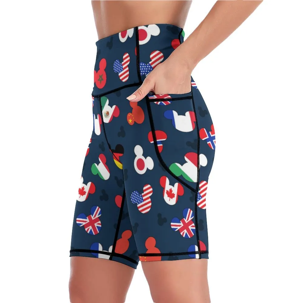 Mickey Flags Women's Knee Length Athletic Yoga Shorts With Pockets