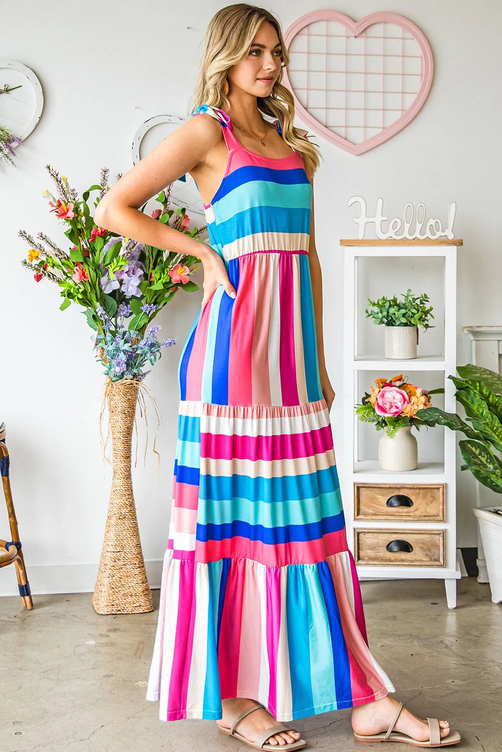 Multicolor Striped Sleeveless Maxi Dress