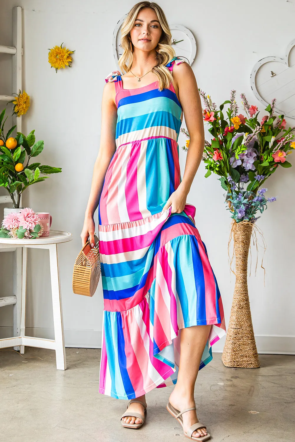 Multicolor Striped Sleeveless Maxi Dress