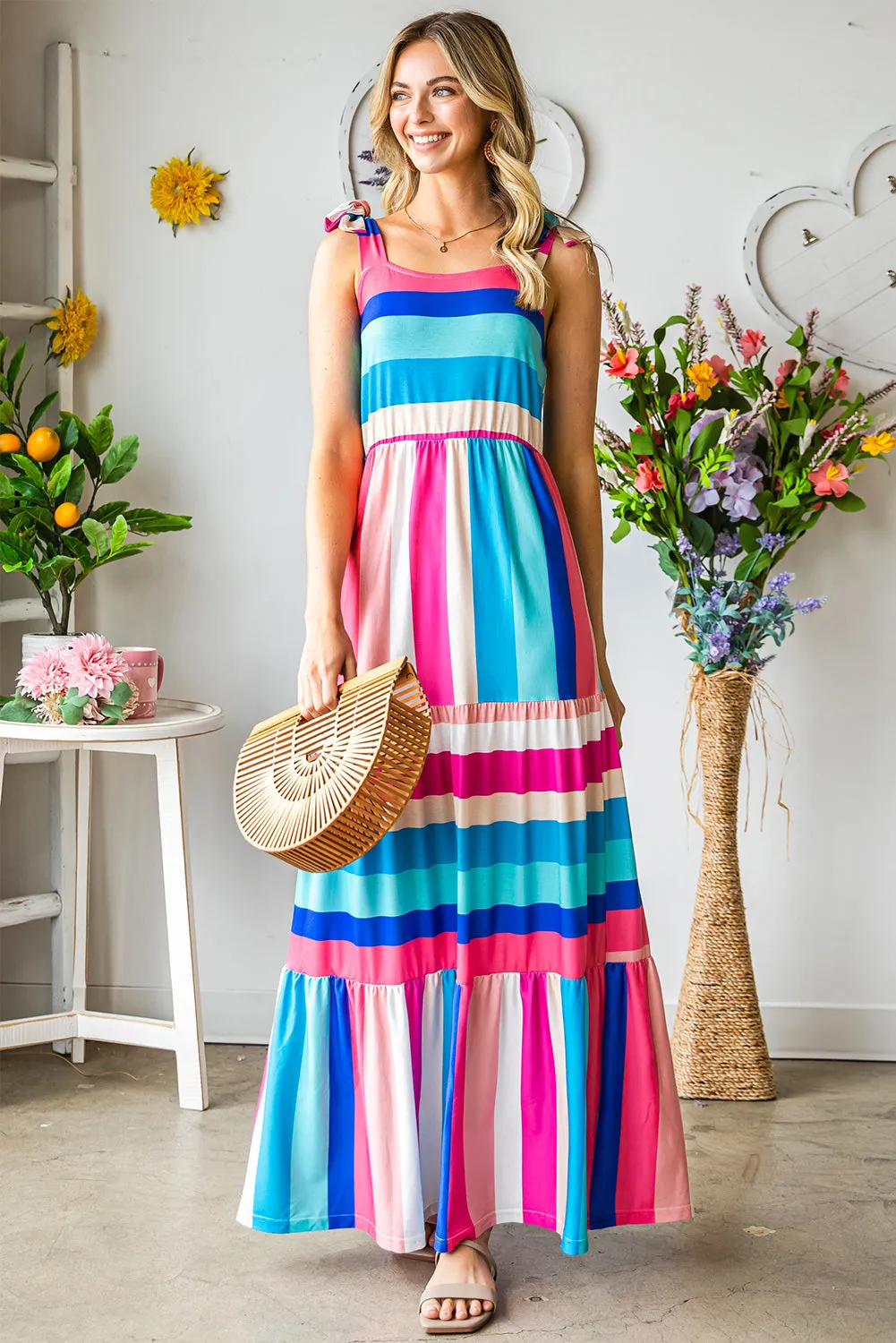 Multicolor Striped Sleeveless Maxi Dress