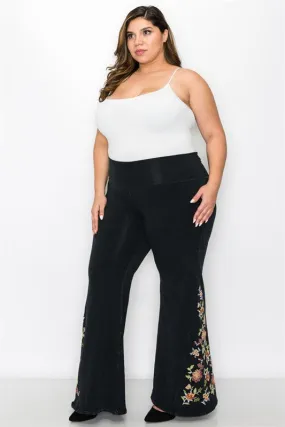 Plus-Size Embroidered Bell Bottom Yoga Pants