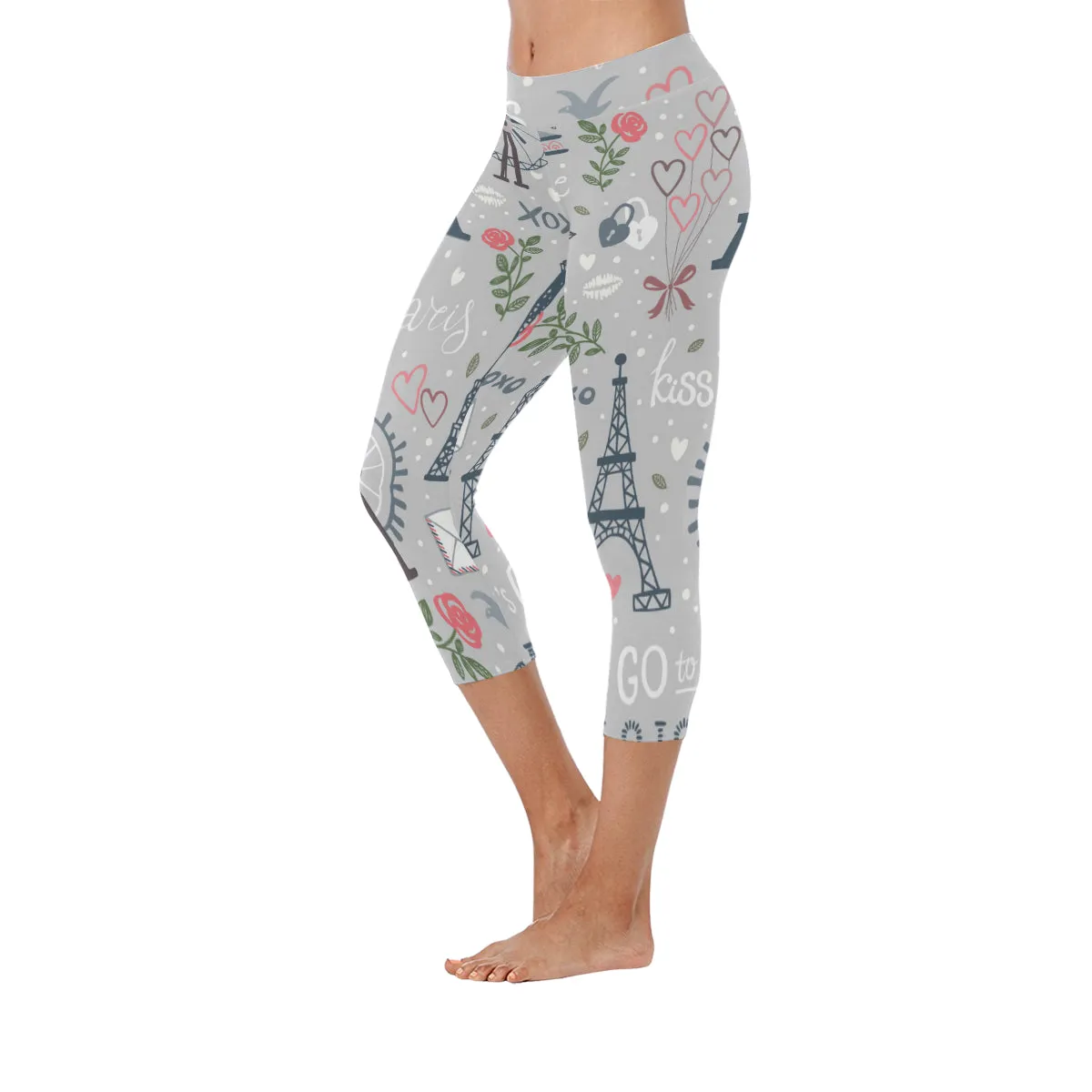 Seamless Wheel and Eiffel Tower Women's Low Rise Capri Leggings (Invisible Stitch)