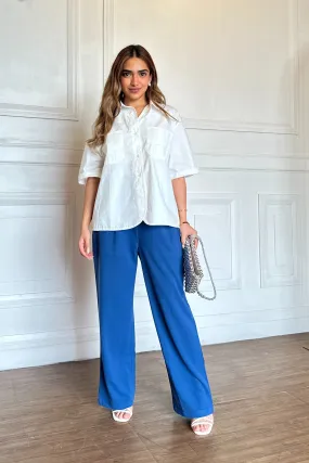 Summer White and Blue Shirt Trouser Coord Set