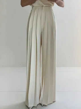 Urban Solid Color Pleats High Waisted Wide Leg Pants