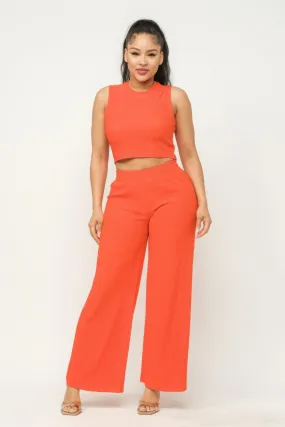 Women's Crop Top And Wide Pants Outfit Set