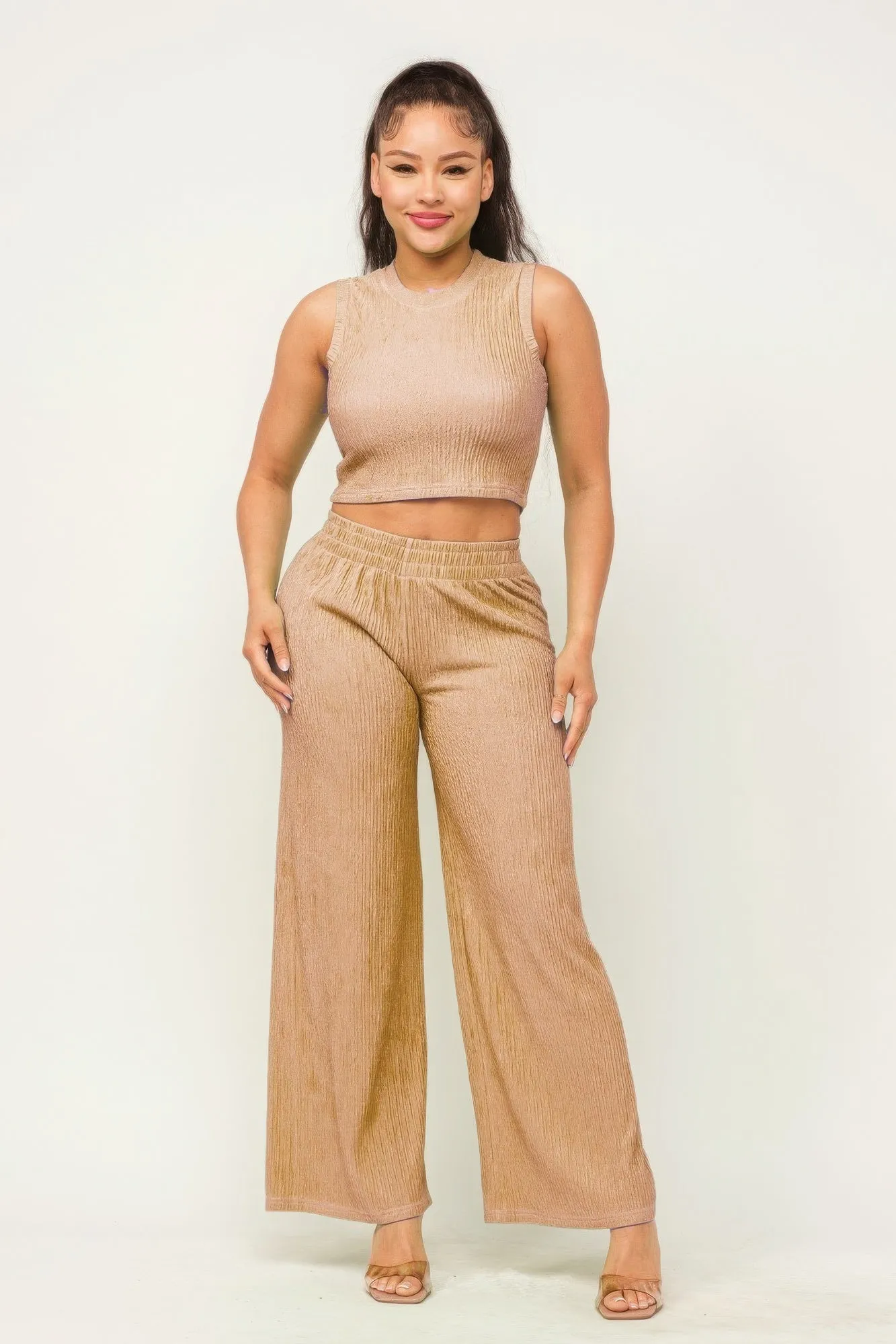 Women's Crop Top And Wide Pants Outfit Set