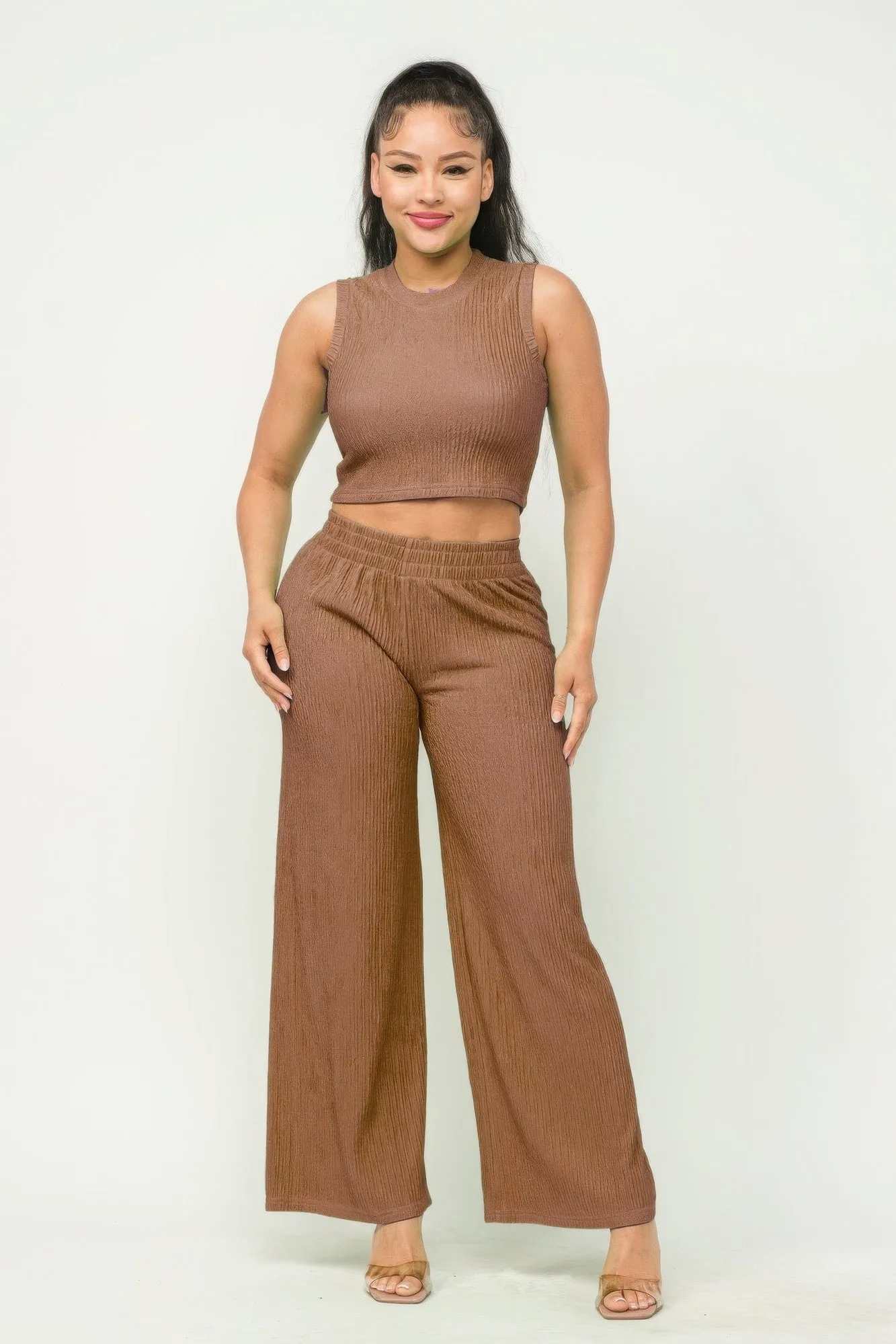 Women's Crop Top And Wide Pants Outfit Set