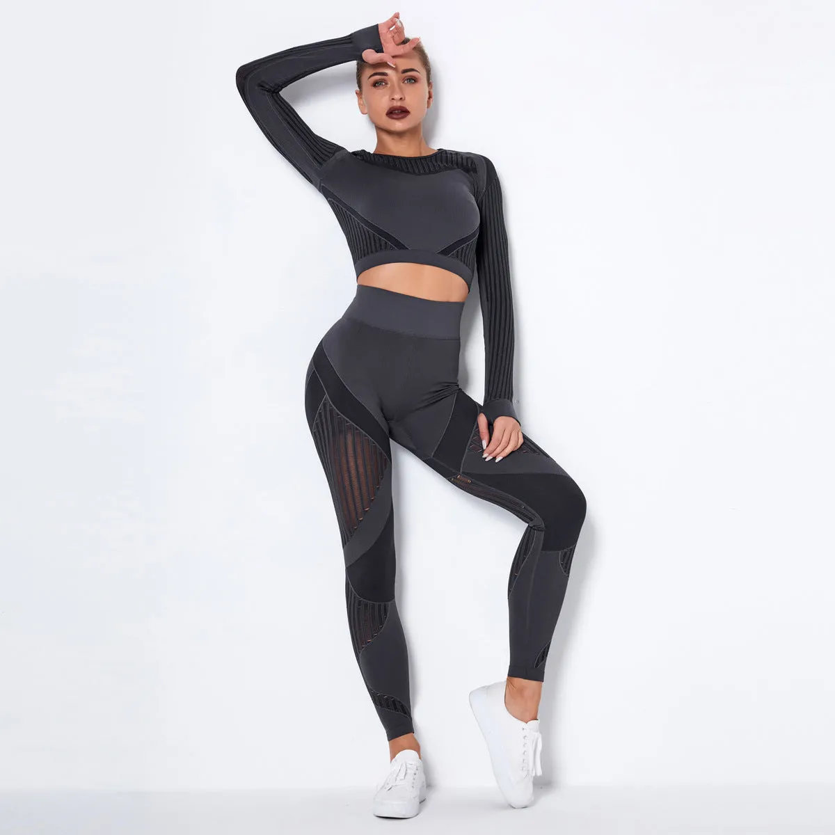 Women's long-sleeved yoga suit sports fitness running yoga pants